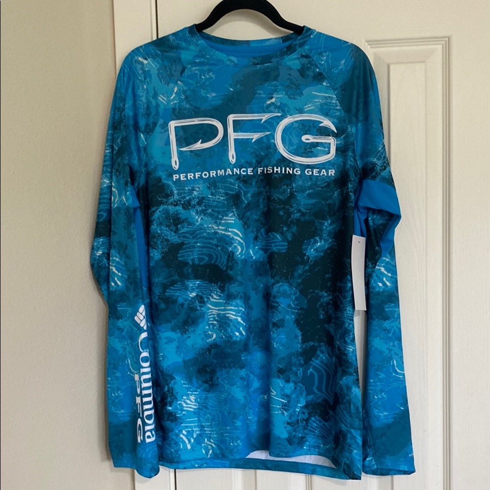 Columbia PFG Blue Performance Fishing Gear Sun Protection Shirt